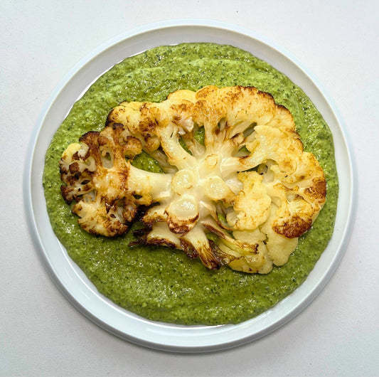 Bright Arugula-Scallion Sauce With Cauliflower Steaks