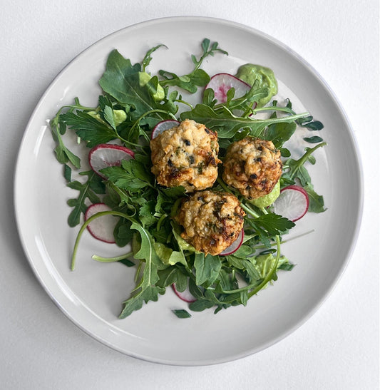 Air-Fryer Everything Bagel Chicken Meatballs with Green Goddess Dressing