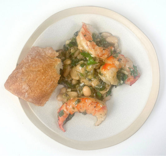 One-Pan Lemon Pepper Shrimp with Cannellini and Greens