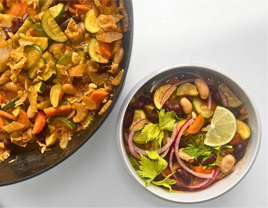 Summer Vegetable and Bean Braise with Pickled Onions